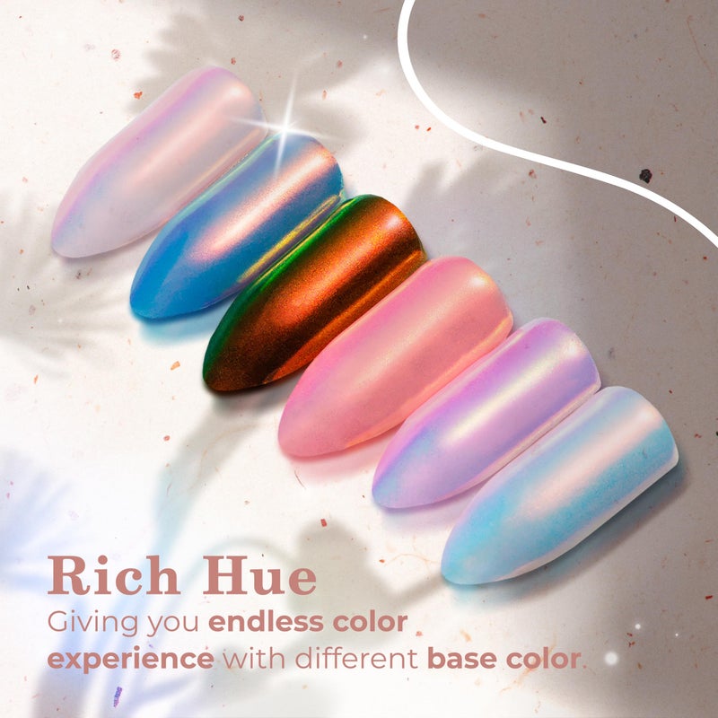 Pretty Diva بودرة أظافر كروم حورية البحر من بريتي ديفا - بودرة أظافر كروم يونيكورن، بودرة صبغ إيريديسنت أورا، بودرة ميكا أوبال، بودرة أظافر كروم غروب الشمس، صبغ مانيكير - Image 2